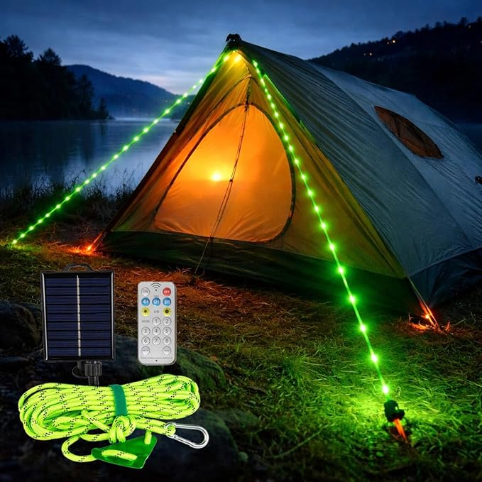 Solar Luminous Paracord Rope, 23ft Solar-Powered Green Glow Rope by FestiveLiving