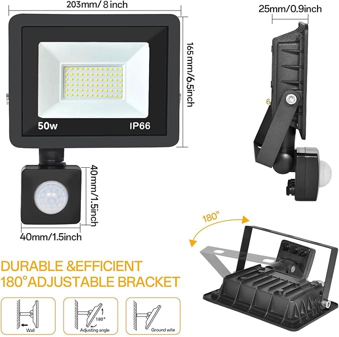 50W Plug in Motion Sensor Lights Outdoor, 5500LM Motion Flood Light Dusk to Dawn - Image 2