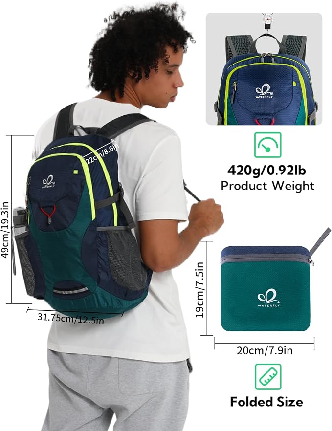 WATERFLY Lightweight Packable Hiking Backpack: 30L Foldable Travel Daypack - Image 6