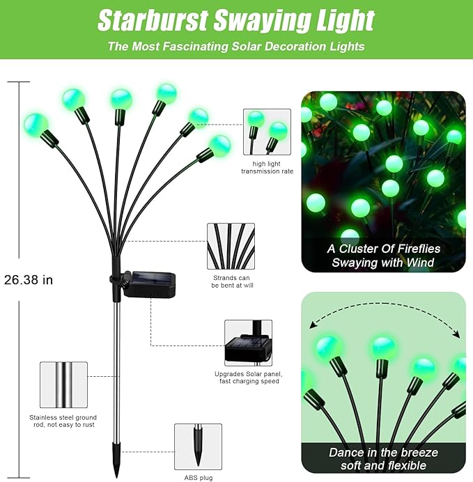 NBQQ Solar Garden Lights Outdoor, Waterproof Solar Powered Lights - Image 2