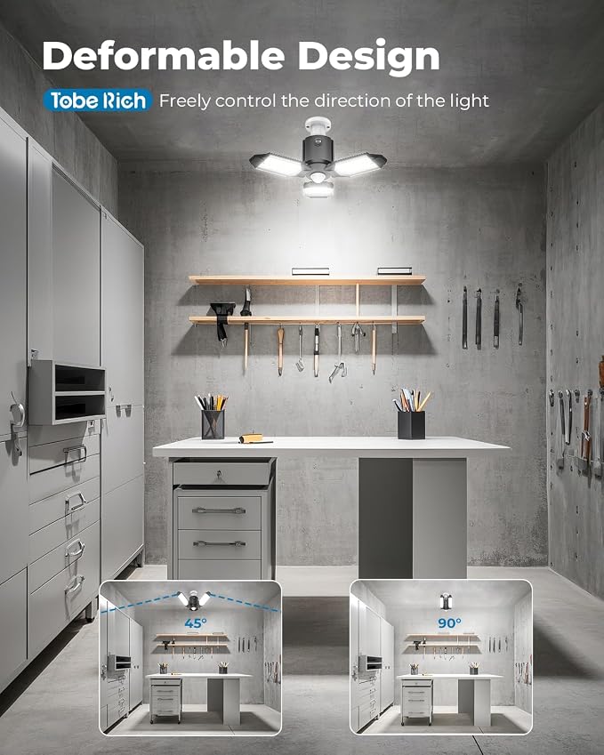 toberich Motion Sensor Garage Light, 8000LM Motion Sensor Shop Light w/ 3 - Image 4