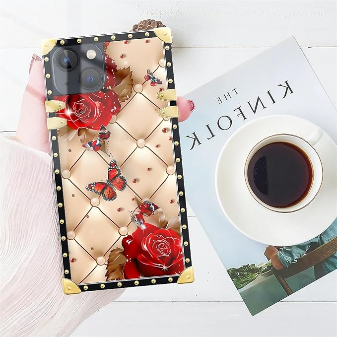Compatible with iPhone 13 Case, Shining Red Rose Butterfly Leather Background - Image 7