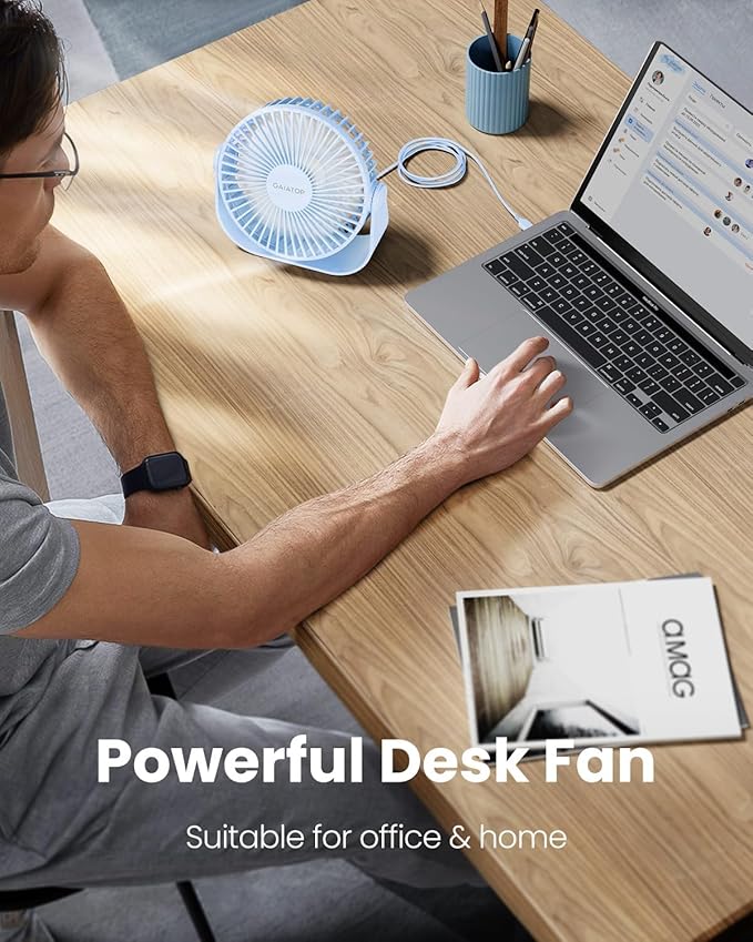 Gaiatop USB Desk Fan, 3 Speeds Strong Airflow, 5.5 Inch Portable 90° Rotate - Image 2