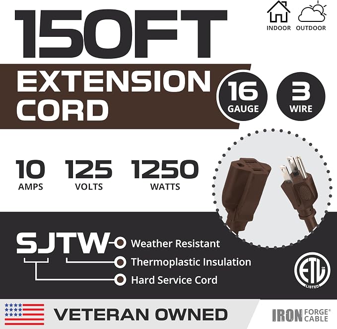 Iron Forge Cable Outdoor Brown Extension Cord 150 ft - Image 2