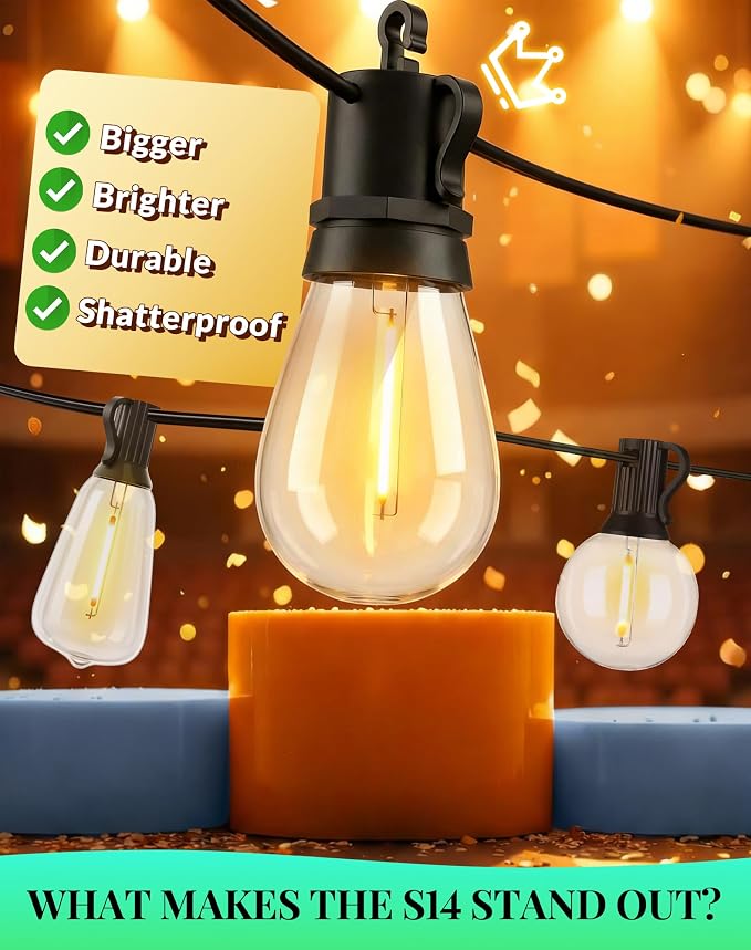 Outdoor String Lights LED Patio-Light - 50Ft Outside Waterproof Dimmable Porch - Image 2