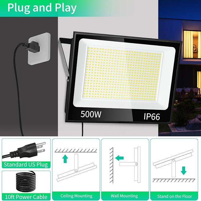 ISUERFY 500W LED Flood Light Outdoor - Image 5