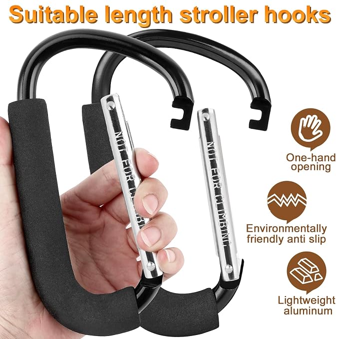 2 Pack Stroller Hooks, 6.3" Large Stroller Clips, Stroller Hook - Image 2