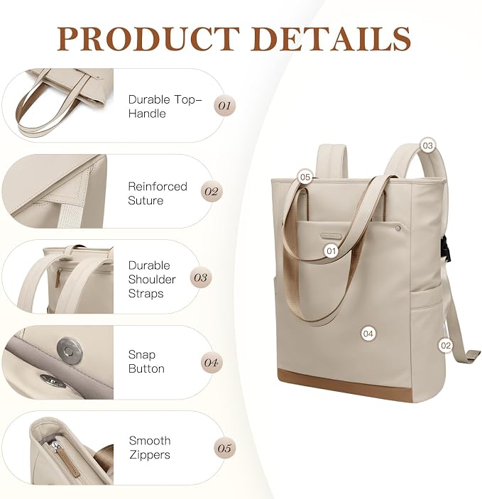 Convertible Laptop Backpack for Women Men Carry on Tote Backpack Teacher - Image 5