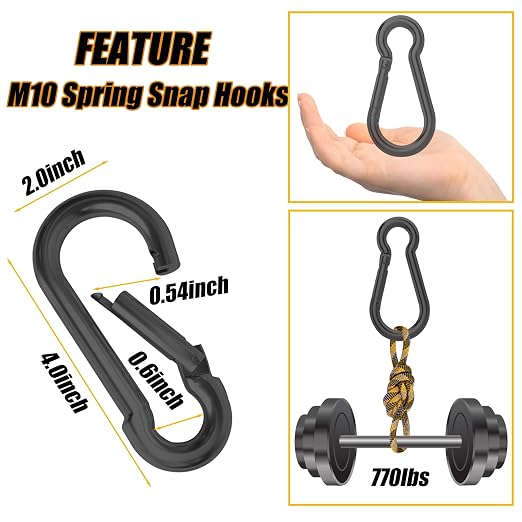 EPHECH 30PCS 4" Black Heavy Duty Spring Snap Hook, M10 3/8" Galvanized Steel - Image 2