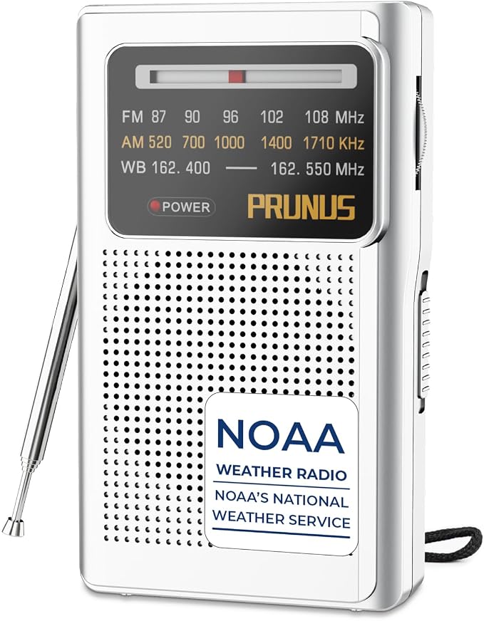 PRUNUS J161 NOAA Weather Radio AM FM, Battery Operated Radio by PRUNUS