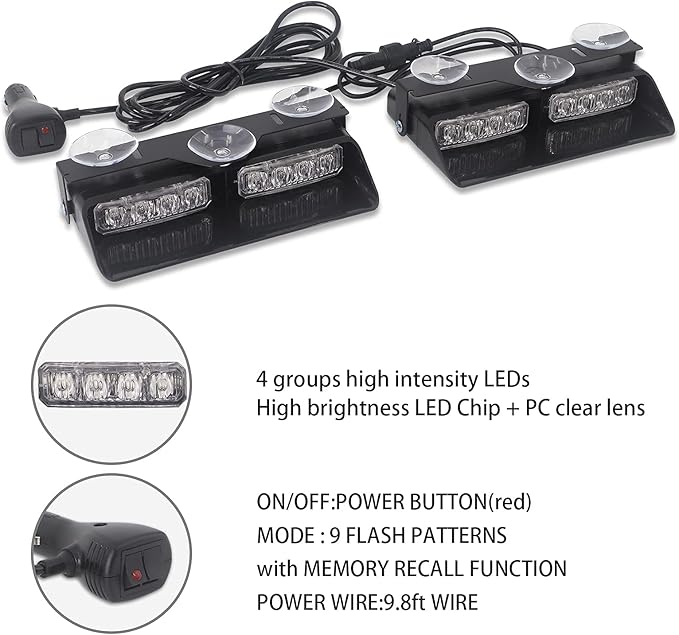 XRIDONSEN 2 in 1 Emergency Dash Strobe Lights Interior Windshield Lights Amber - Image 5