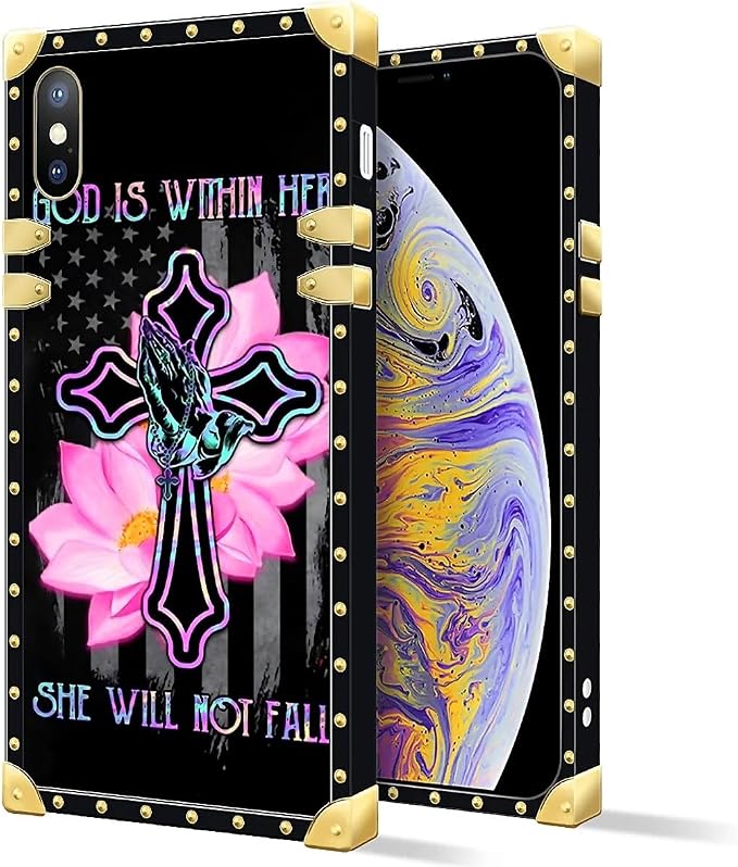 Compatible with iPhone Xs Max Case, Praying Cross Hands Luxury Golden Decoration - Image 2