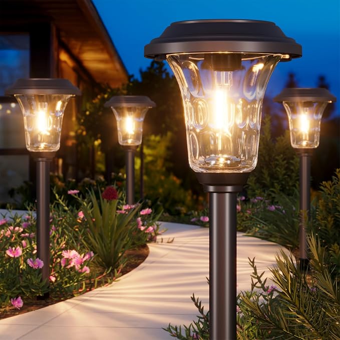 XMCOSY+ Solar Pathway Lights, 4 Pack Metal Solar Lights Outdoor Waterproof - Image 9