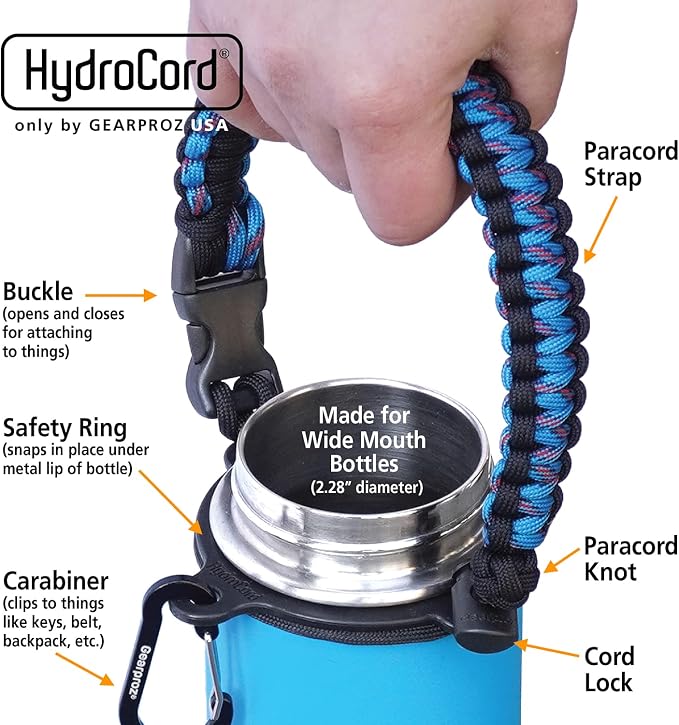 Gearproz HydroCord 1.0 Handle for Hydro Flask Wide Mouth Water Bottles - Image 2