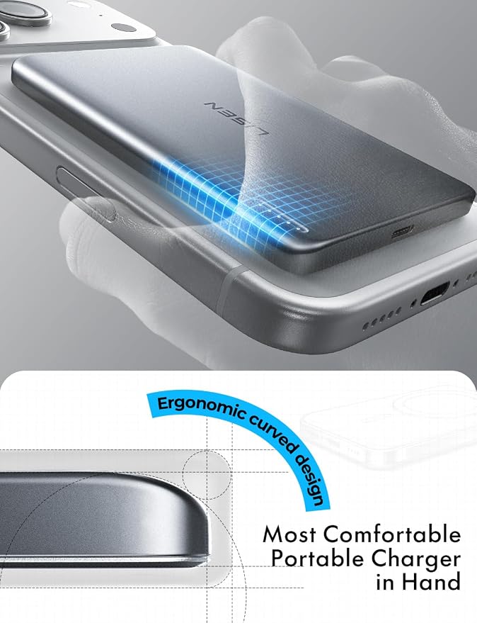 LISEN Qi2 15W Ultra Slim MagSafe Battery Pack, 5000mAh Fast Charging MagSafe - Image 7