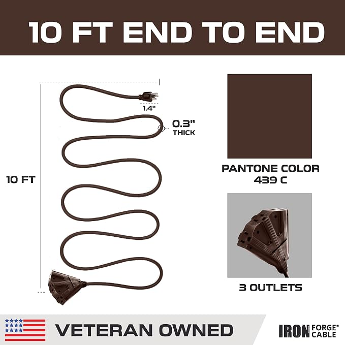 Iron Forge Cable 10ft Brown Outdoor Extension Cord - Image 8