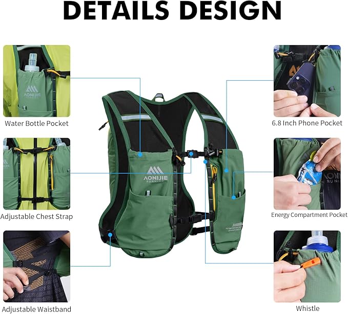 AONIJIE Running Hydration Vest for Men & Women, 8L Hydration Backpack, - Image 3