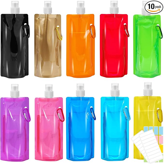 smilixin 10 Pack Collapsible Water Bottles, Reusable Drinking Water Bags by smilixin