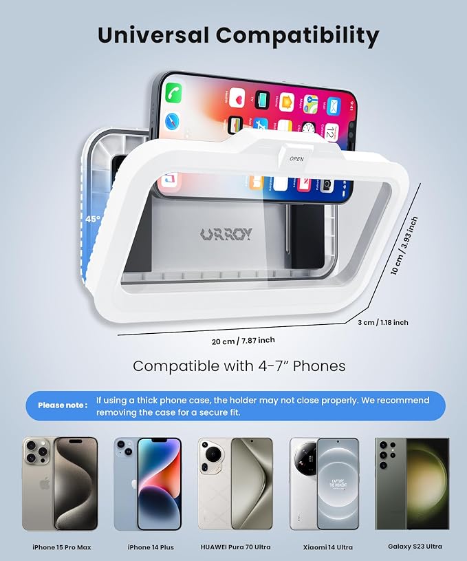 URROY Shower Phone Holder Waterproof One-Touch Open Shower Phone Case Anti-Fog - Image 7