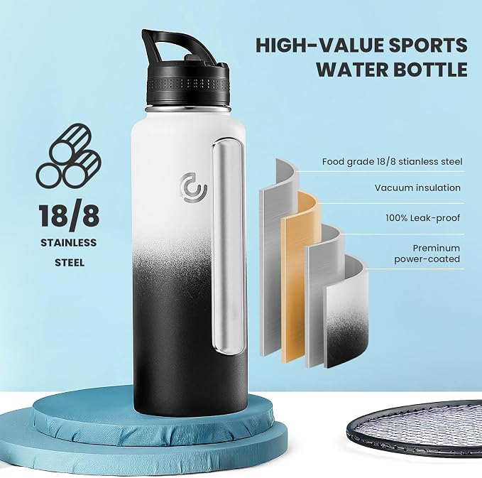 COKTIK 40oz Sports Water Bottle, Stainless Steel Water Bottle - Image 3