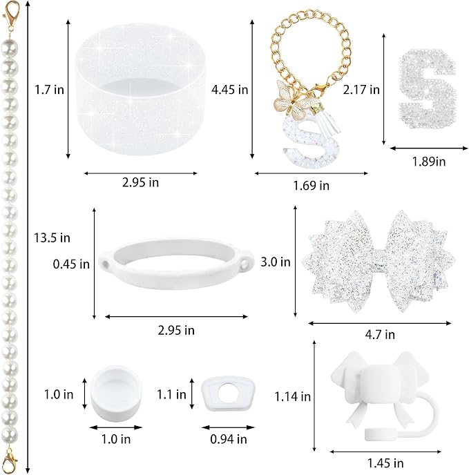 9PCS White for Stanley Cup Accessories Set Bling Initials Bow Charms for - Image 3