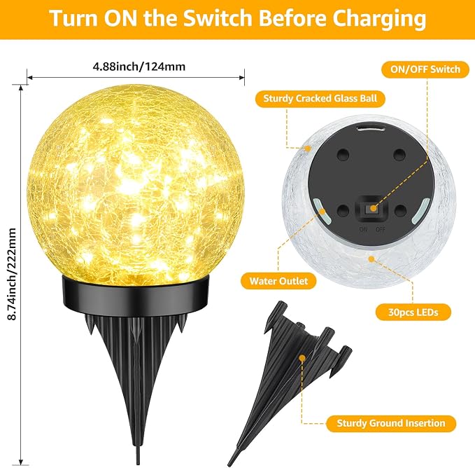 ASOMST 2-Pack Garden Solar Lights Outdoor, Cracked Glass Ball Light Waterproof - Image 9