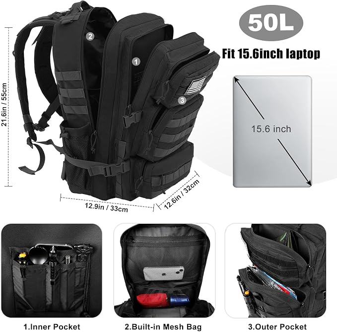 50L Military Tactical Backpack Large Day Backpack - Image 3