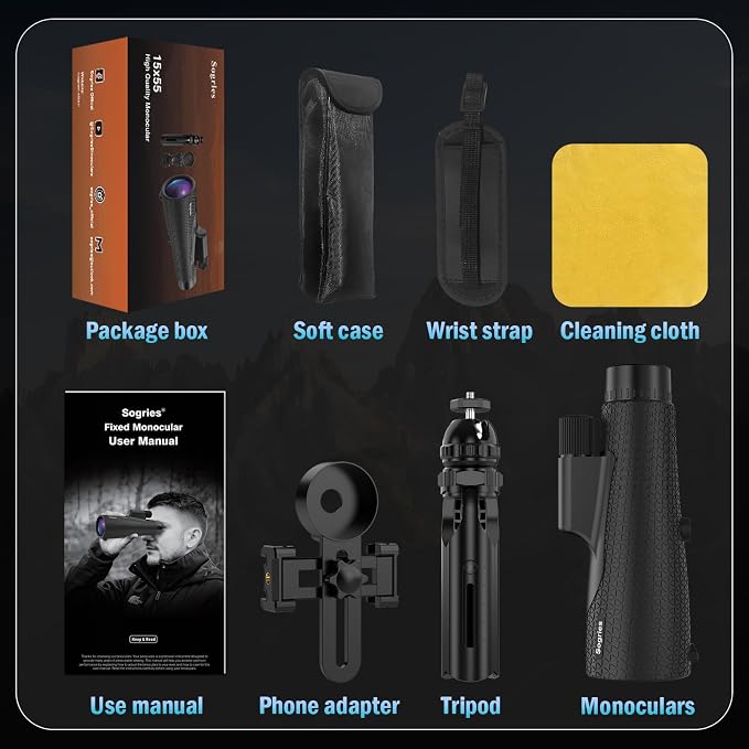 15×55 Monocular Telescope, HD High Powered - Image 9