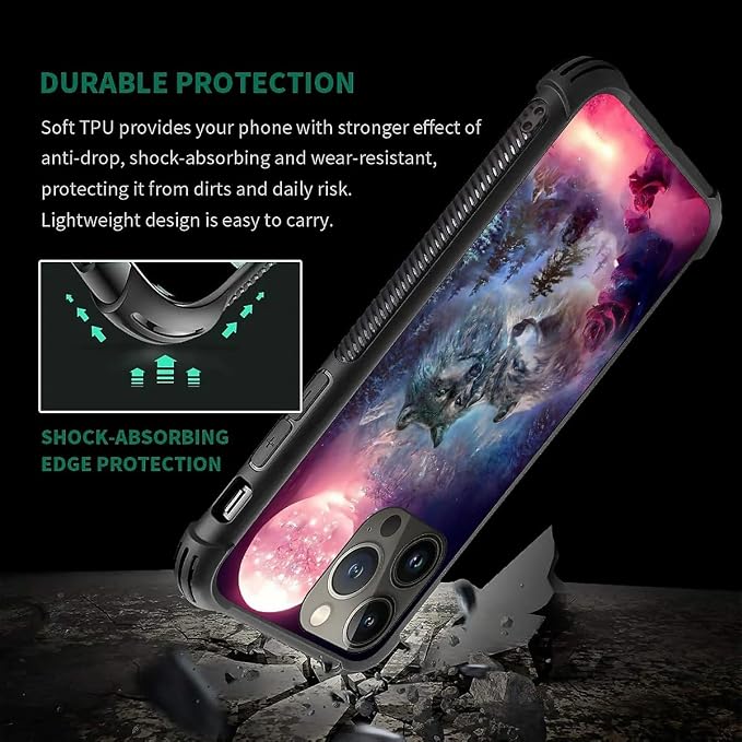 for iPhone 13 Pro Max Case, Star Two Wolfs Howling Pattern Graphic Design Girl - Image 6