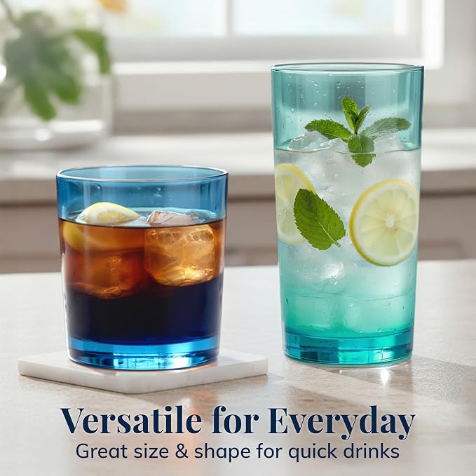 US Acrylic Classic Plastic Reusable Drinking Glasses 12oz Rocks & 16oz Water - Image 3