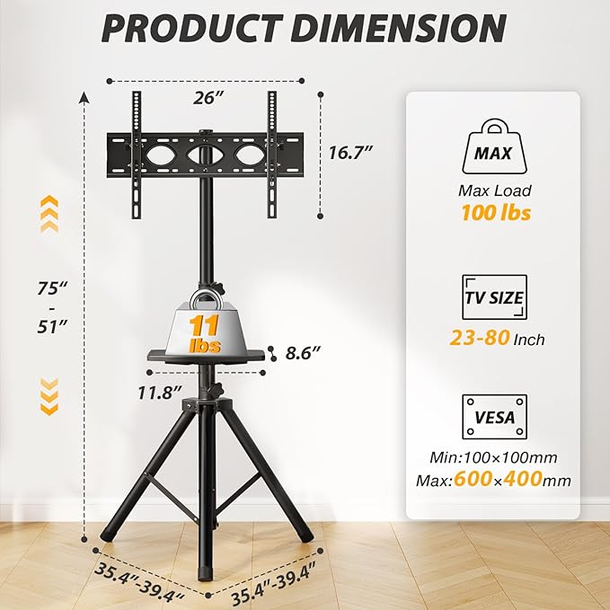 TVON TV Tripod Stand with Shelf - Image 6