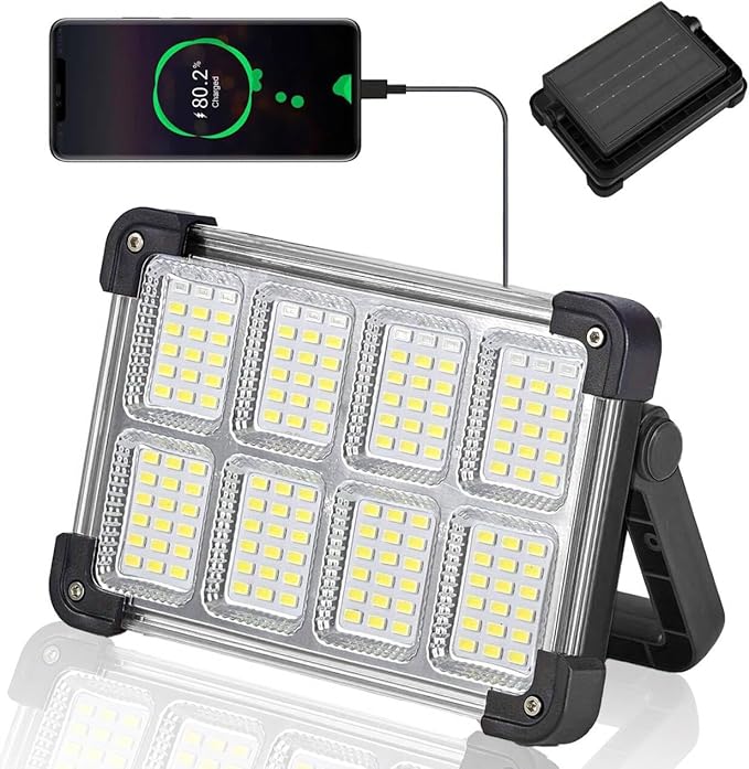 120W Solar Rechargeable Work Light, 144 LED Portable Flood Light by YXQUA