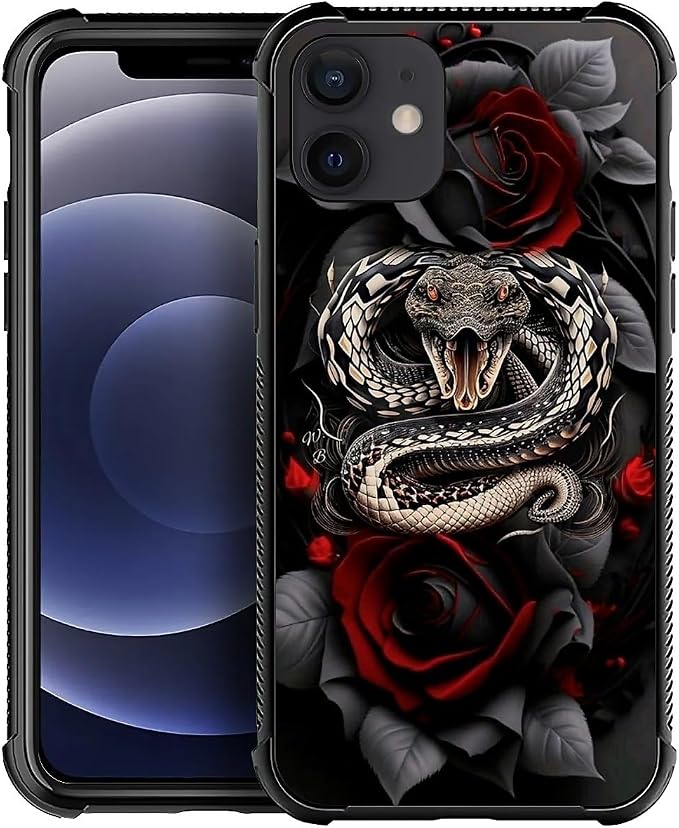 for iPhone 12 Mini Case, Entwined Rose Snake Pattern Graphic Design Girl Boy by FKBRCL4U