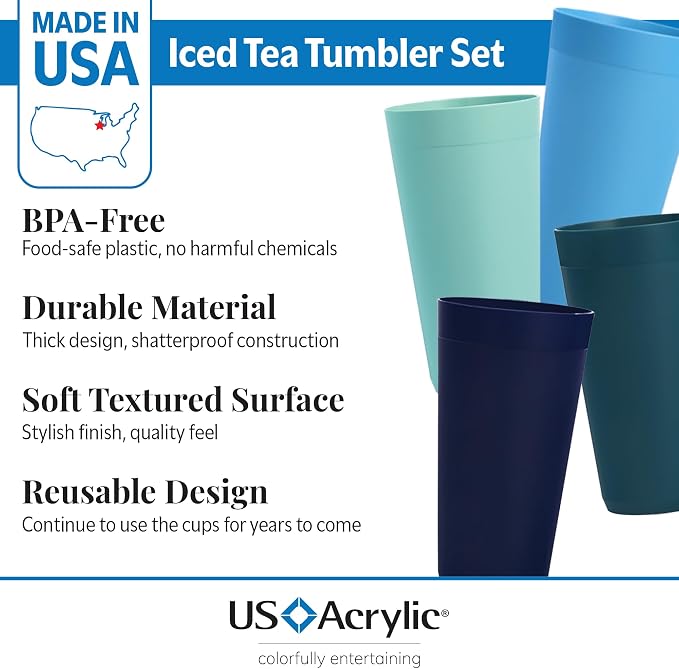 US Acrylic Newport 32 ounce Unbreakable Plastic Stackable Iced-Tea Tumblers in - Image 2