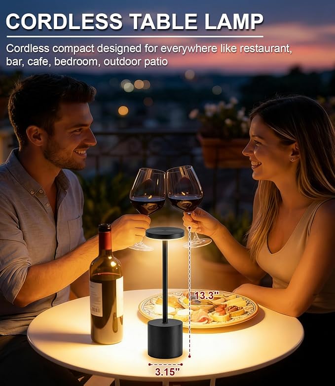 Swinerton Black Cordless Table Lamp, Rechargeable 5000mAh Battery Powered - Image 5