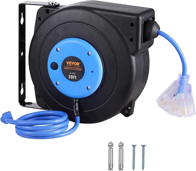 VEVOR Retractable Extension Cord Reel, 30 FT, Heavy Duty 16AWG/3C SJTOW - Image 9