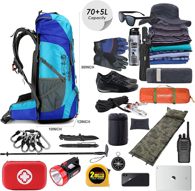 75L Hiking Backpack with Rain Cover Waterproof Camping Backpack Shoes Warehouse - Image 3