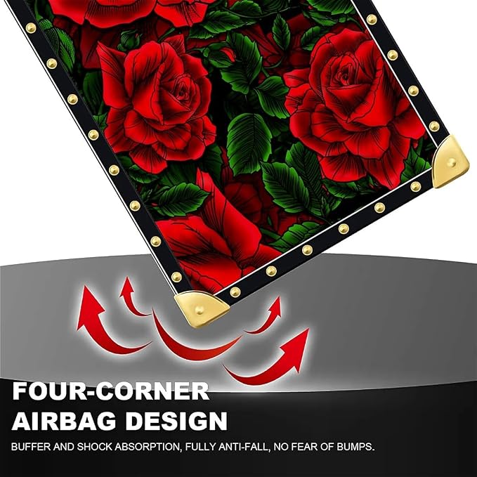 Compatible with iPhone 16 Case, Vector Red Rose Green Leaf Luxury Golden - Image 7