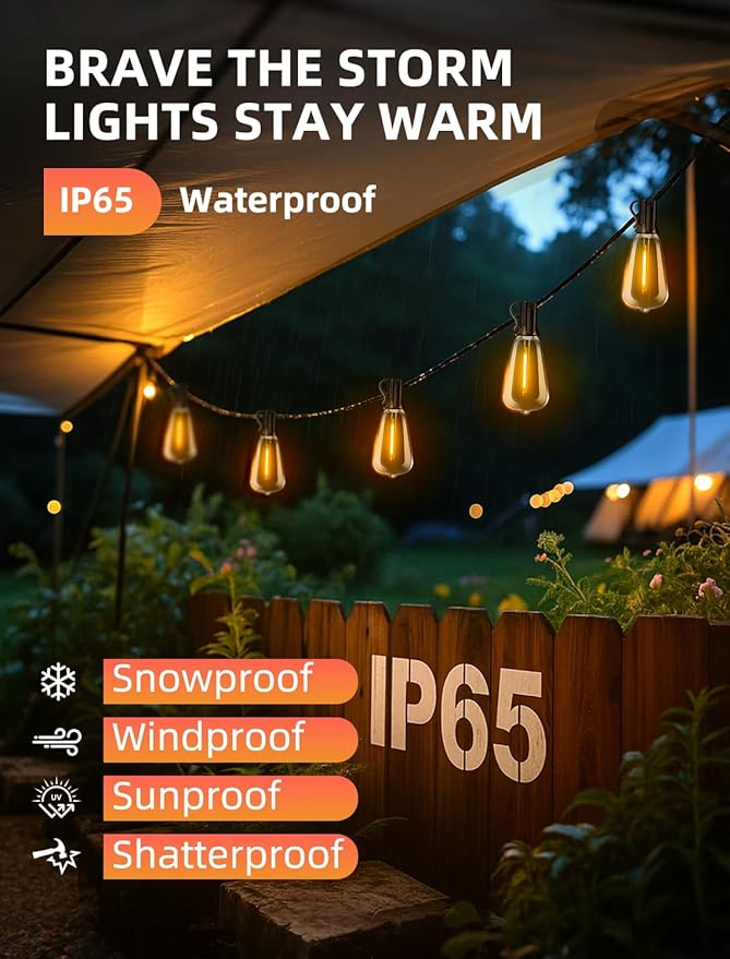 Outdoor Patio String Lights 100ft: ST38 LED Shatterproof Bulbs 3 Modes Button - Image 2