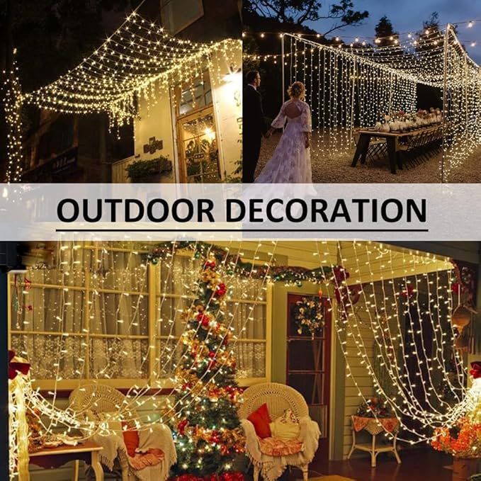 Solhice LED Curtain Lights Outdoor 30ft x10ft, 720 LED Plug in Hanging String - Image 5