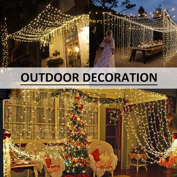Solhice LED Curtain Lights Outdoor 40ft x10ft, 800 LED Plug in Hanging String - Image 5