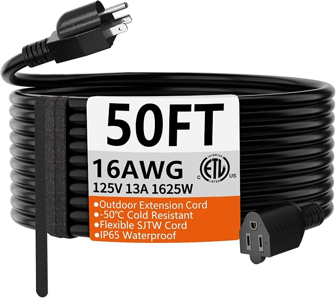HUANCHAIN 50 FT 16 Gauge Black Indoor Outdoor Extension Cord Waterproof by huanchain