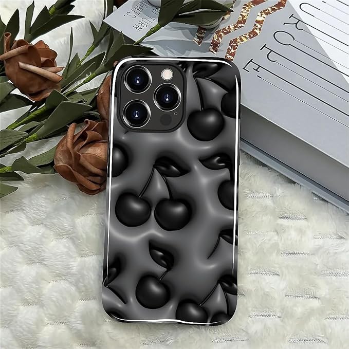 for iPhone 12 Pro Max Case, HL2 Cute Cool Cherry Black Hybrid 2 Layer Hard - Image 4