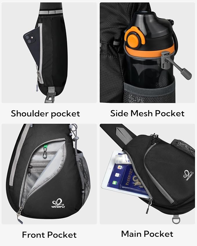 WATERFLY Crossbody Sling Bag Small Water Resistant Backpack Lightweight - Image 3