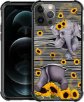 for iPhone 11 Pro Case, Cute Little Elephant Sunflower White Line Art Pattern by FKBRCL4U