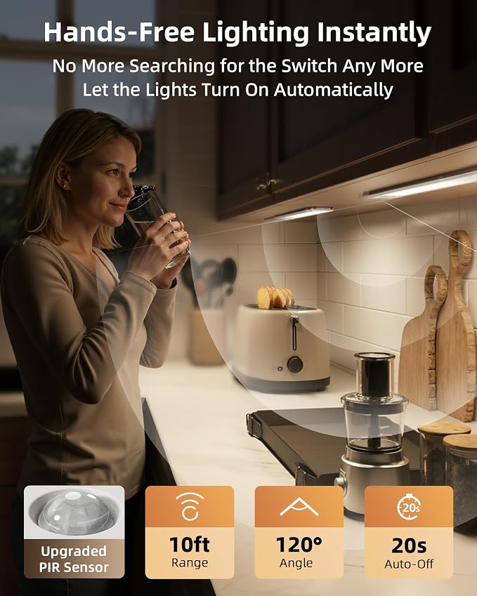 EZVALO 134 LED Under Cabinet Lights, 4000mAh Rechargeable Motion Sensor Light - Image 3