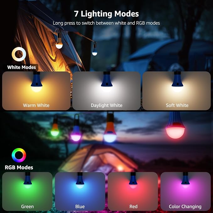 Lepro LED Rechargeable Camping Lantern, 7 White and RGB Light Modes, Camping - Image 2