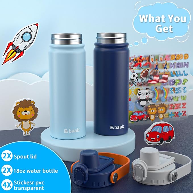 baab 18oz Kids Water Bottle, Insulated Kids Water Bottle - Image 7