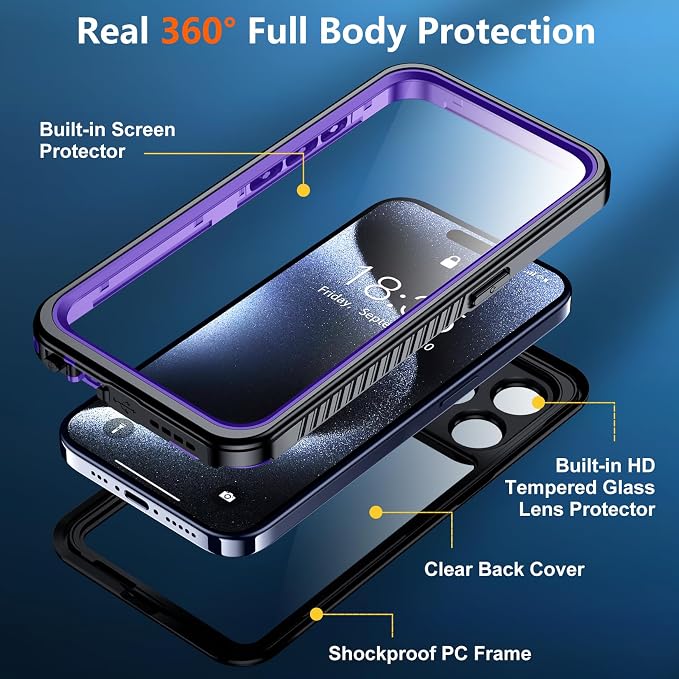 SPIDERCASE for iPhone 15 Pro Case Waterproof, Built-in Lens & Screen Protector - Image 5