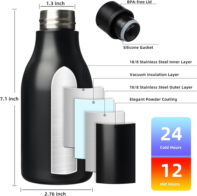 BJPKPK Insulated Water Bottles, 12oz Stainless Steel Metal Water Bottle - Image 3